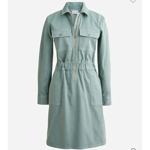 J. Crew Dress  Womens  Zip Front Chino 8  Long Sleeve Gree Granolagirl Academia - Picture 2 of 16